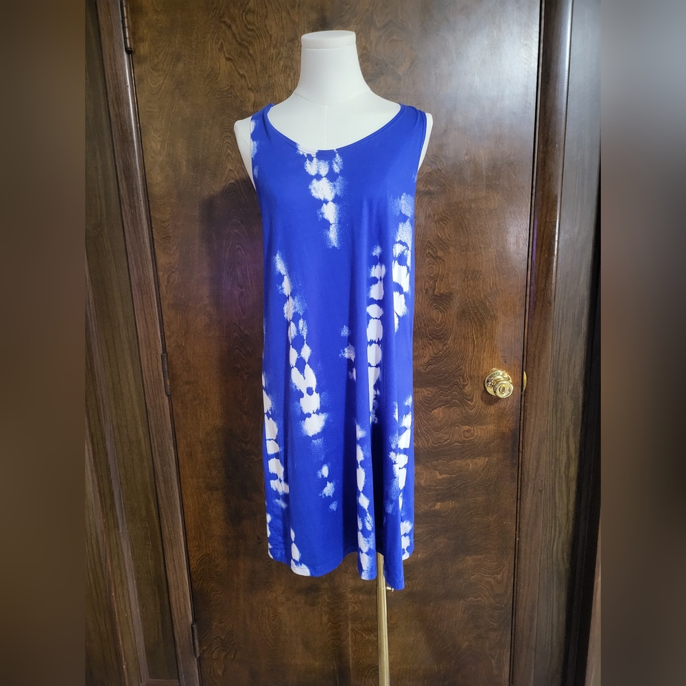 Blue Tie-Dye Sleeveless Dress Or Swim Coverup